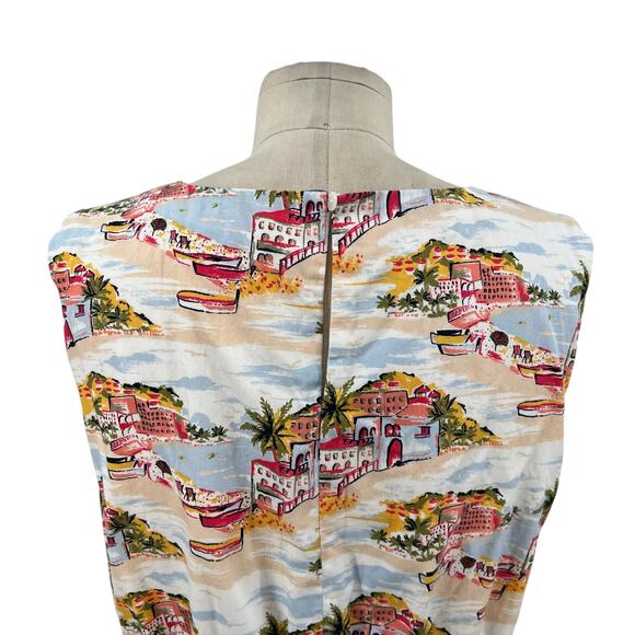 Boden Smocked Waist Mini Dress Paradise Bay Beach Print White Size US 12R - Picture 10 of 13